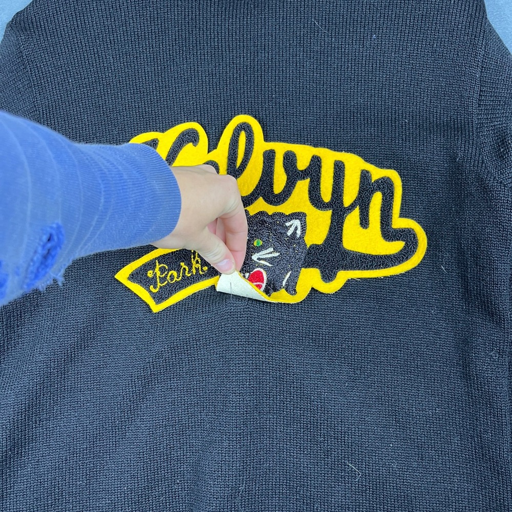 Vintage 50s Kelvyn Park Panther Letterman Cardigan Black Yellow 100% Wool - Picture 7 of 9
